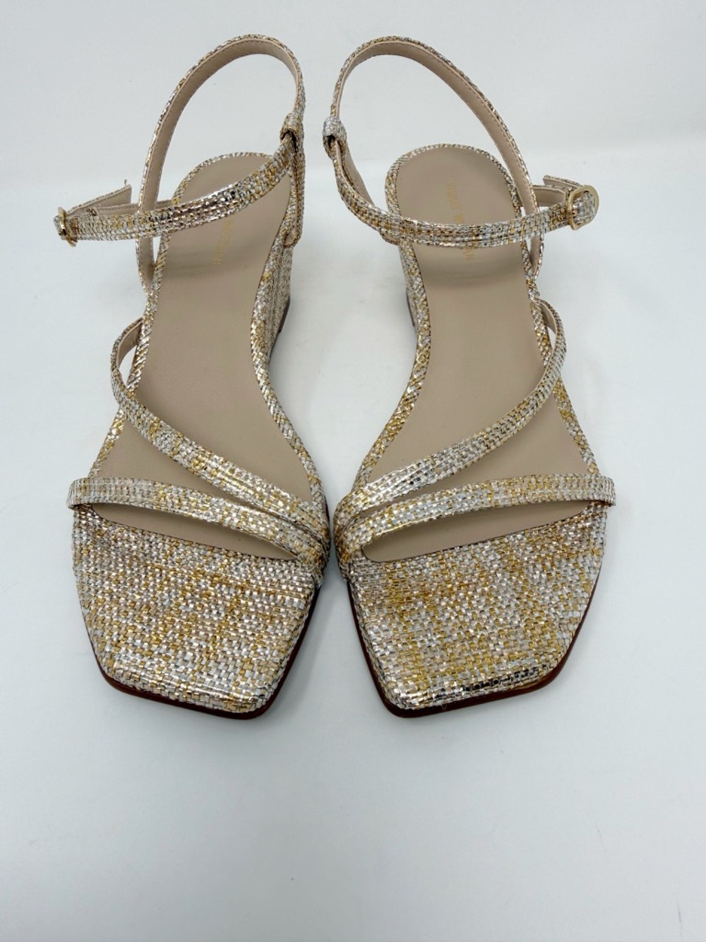 New Stuart Weitzman Oasis 50 Metallic Woven Wedge Slingback Sandal Sz 7 - Picture 10 of 14